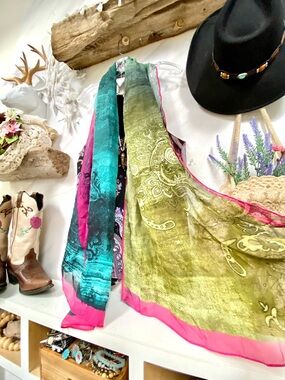 Stunning SILK boho designer scarf/wrap enchanting Gypsy hippy southwestern vibe